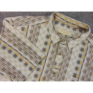 Territory Ahead Shirt‎ Mens XL Tan Yellow Plaid Stripe Short Sleeve Button Up